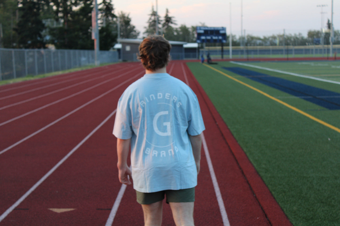 Heavyweight Light Blue Grinders Brand Tee